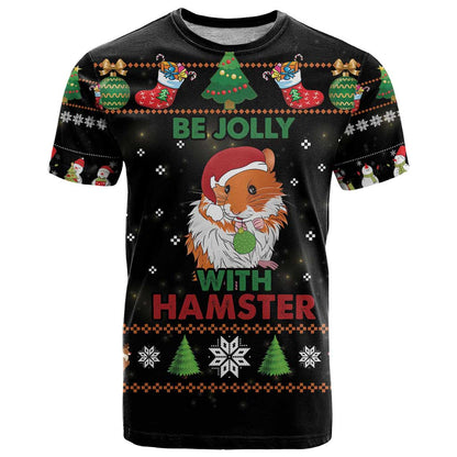 Merry Christmas Hamster Be Jolly T-Shirt Graphic Tee