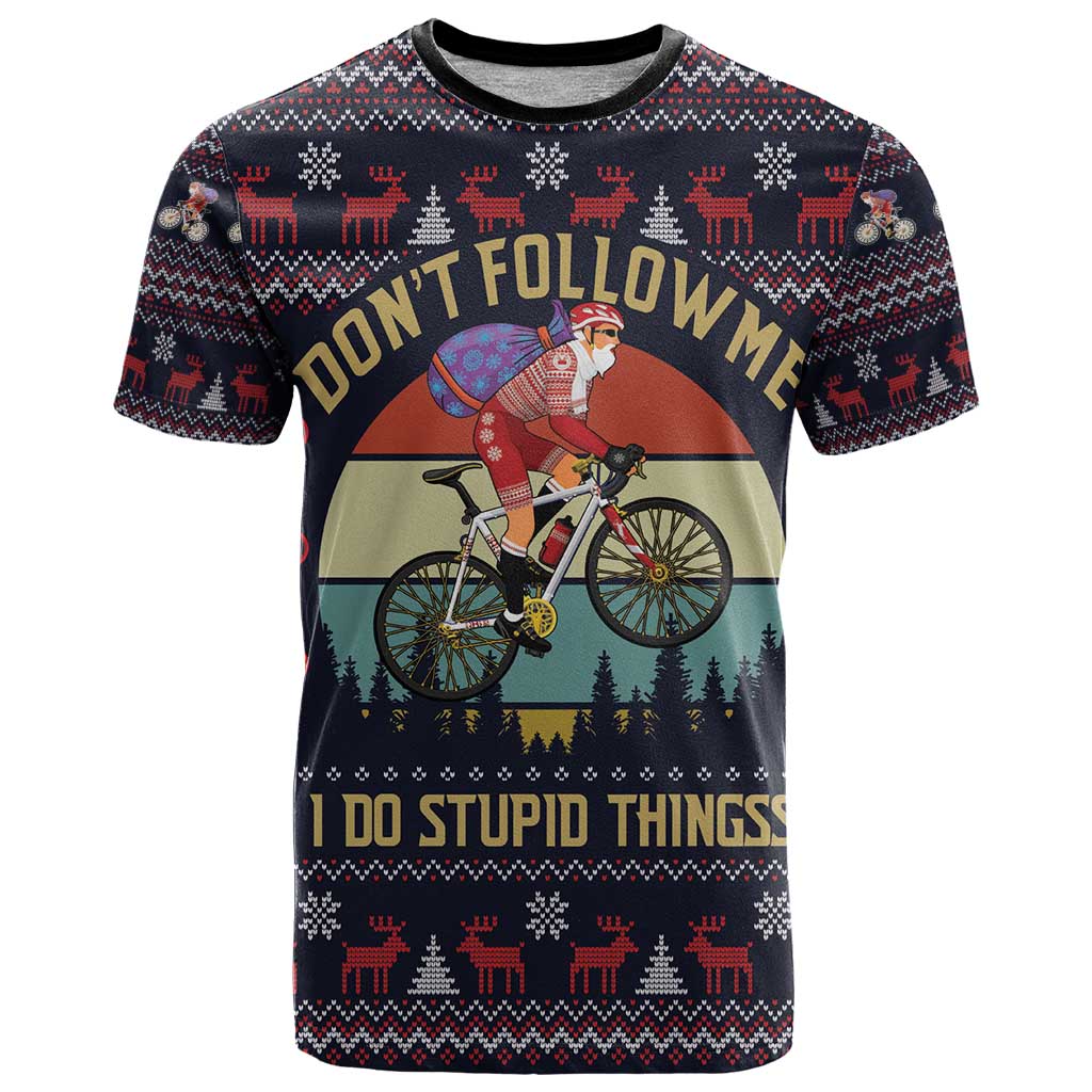 Santa Claus On Mountain Bike T-Shirt Christmas Gifts Graphic Tee
