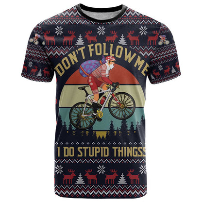 Santa Claus On Mountain Bike T-Shirt Christmas Gifts Graphic Tee
