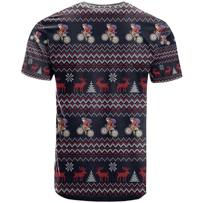 Santa Claus On Mountain Bike T-Shirt Christmas Gifts Graphic Tee
