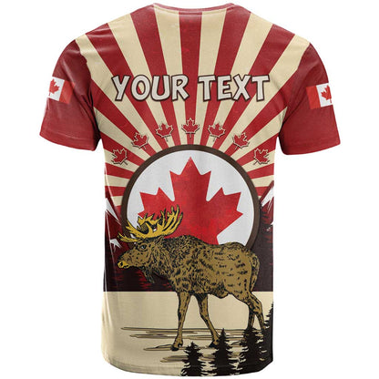 Personalized Canada Maple Leaf T-Shirt Moose And Forest Retro Style Graphic Tee