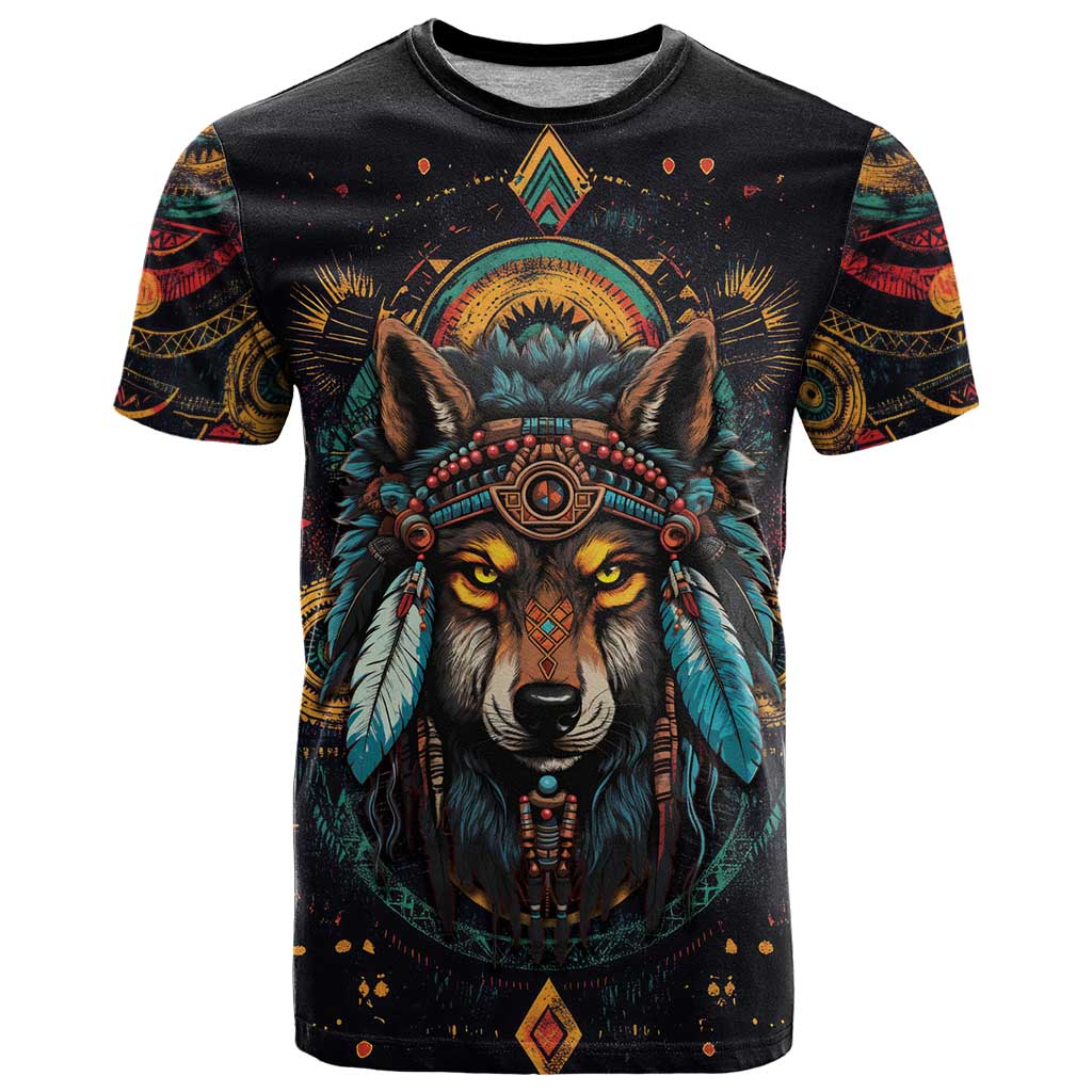 Native American Wolf T-Shirt Abstract Geometric Style Graphic Tee