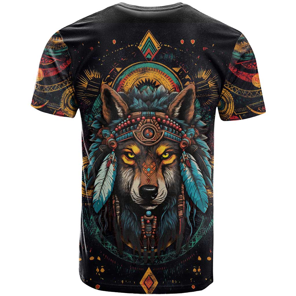 Native American Wolf T-Shirt Abstract Geometric Style Graphic Tee