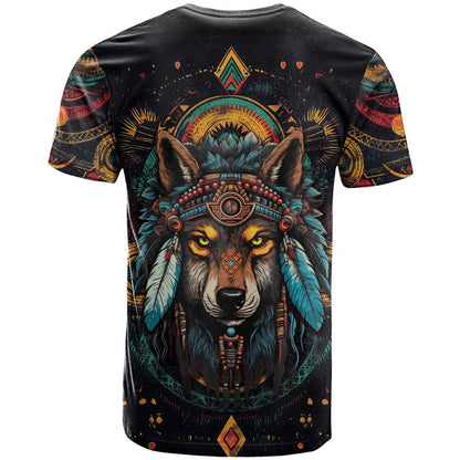 Native American Wolf T-Shirt Abstract Geometric Style Graphic Tee