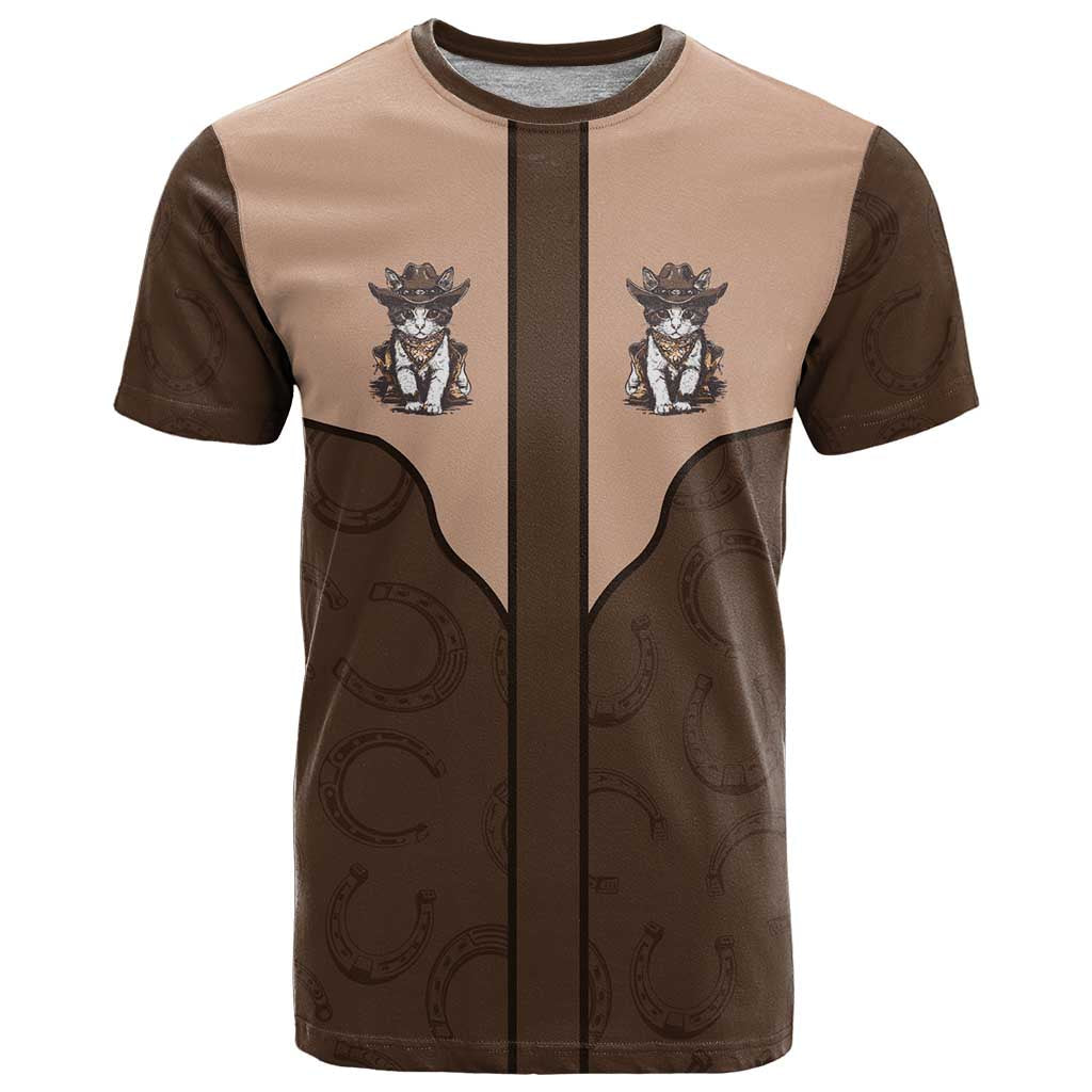 Cowcat T-Shirt Cowboy Cat Meowdy Retro Western Yoke Brown Graphic Tee