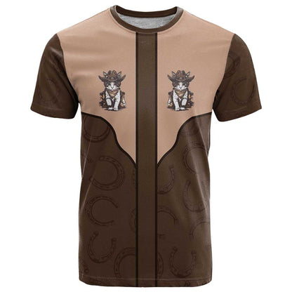 Cowcat T-Shirt Cowboy Cat Meowdy Retro Western Yoke Brown Graphic Tee