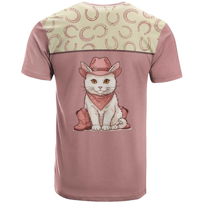 Cowcat T-Shirt Cowboy Cat Meowdy Retro Western Yoke Pink Graphic Tee