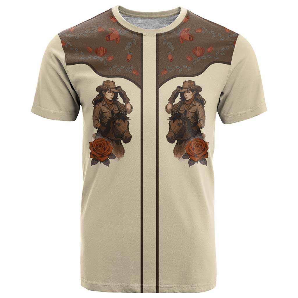 Cowgirl T-Shirt Rose Retro Western Yoke Graphic Tee