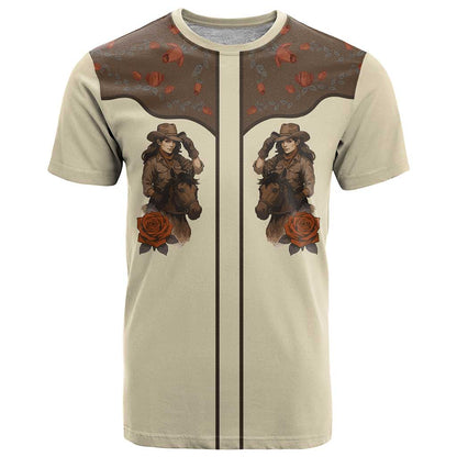 Cowgirl T-Shirt Rose Retro Western Yoke Graphic Tee