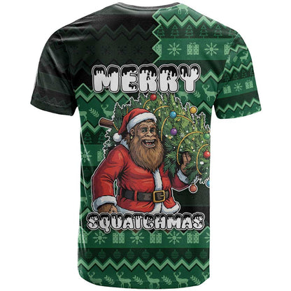 Bigfoot Christmas T-Shirt Squatching Through The Snow Graphic Tee