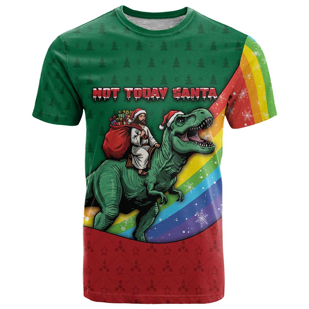 T Rex And Jesus Christmas T-Shirt Not Today Santa Graphic Tee