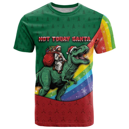 T Rex And Jesus Christmas T-Shirt Not Today Santa Graphic Tee