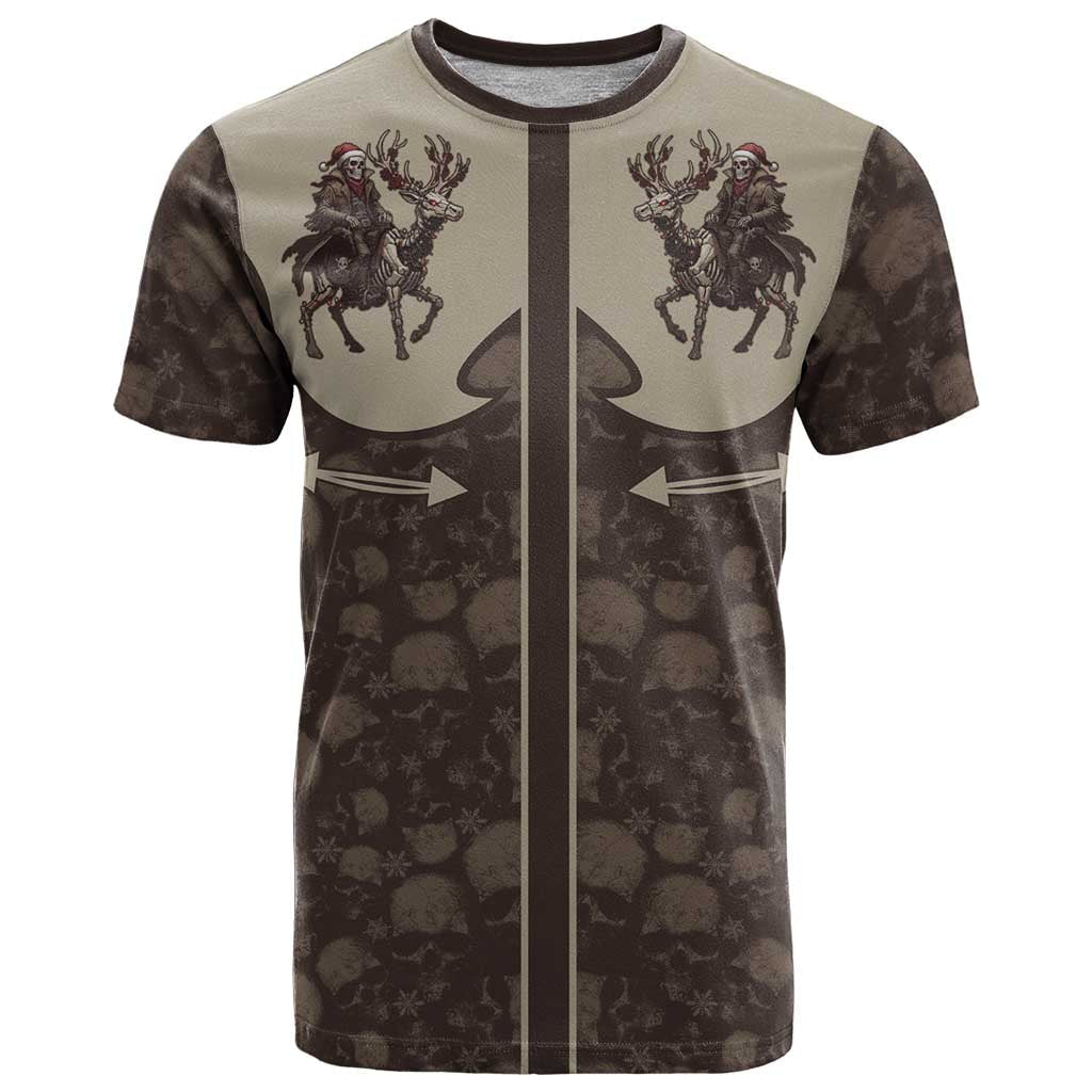Western Yoke T-Shirt Skeleton Cowboy Santa On A Reindeer Graphic Tee