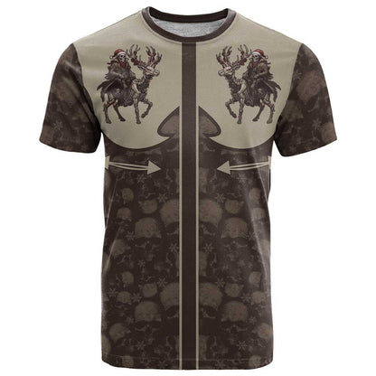 Western Yoke T-Shirt Skeleton Cowboy Santa On A Reindeer Graphic Tee