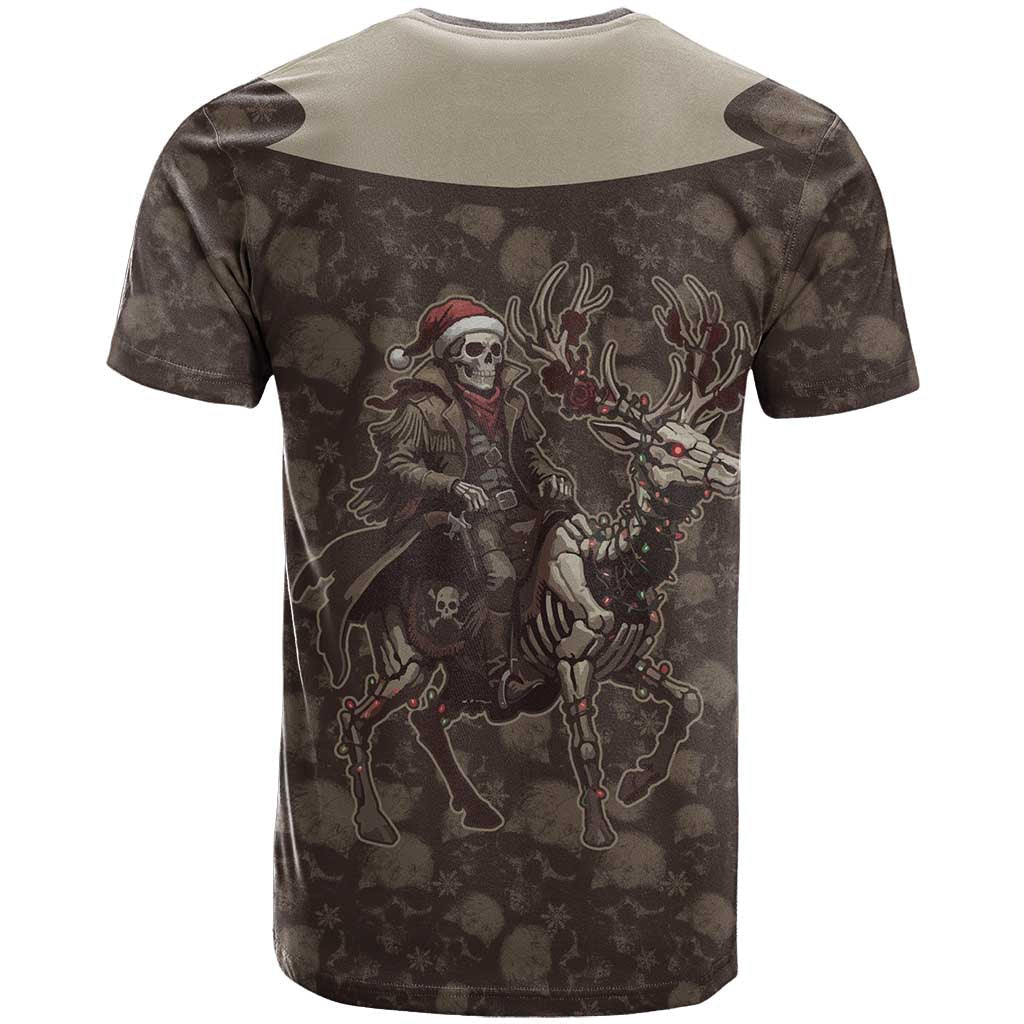 Western Yoke T-Shirt Skeleton Cowboy Santa On A Reindeer Graphic Tee