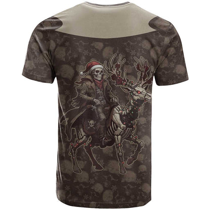 Western Yoke T-Shirt Skeleton Cowboy Santa On A Reindeer Graphic Tee