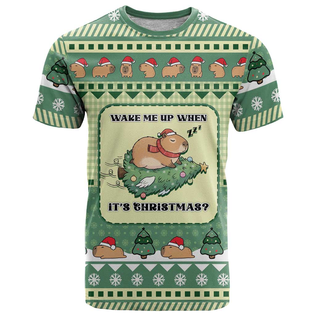 Capybara Christmas T-Shirt Wake Me Up When It's Christmas Graphic Tee
