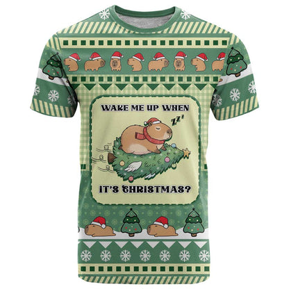 Capybara Christmas T-Shirt Wake Me Up When It's Christmas Graphic Tee