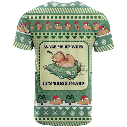Capybara Christmas T-Shirt Wake Me Up When It's Christmas Graphic Tee