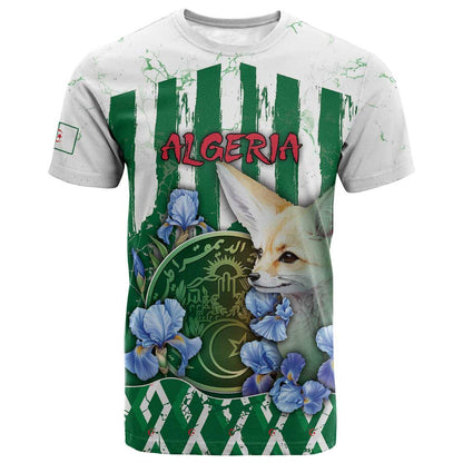 Personalized Algeria T-Shirt Fennec And Iris Grunge Style Graphic Tee