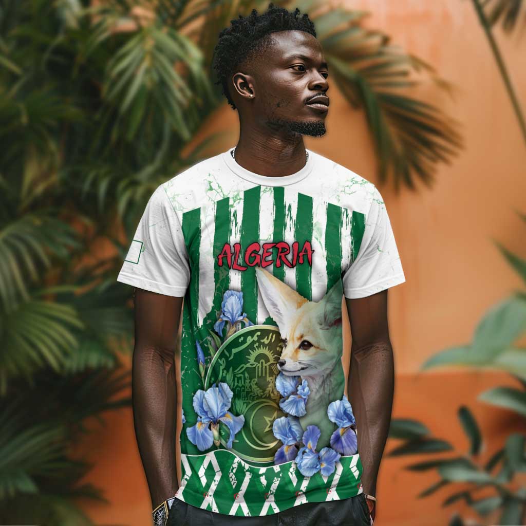 Personalized Algeria T-Shirt Fennec And Iris Grunge Style Graphic Tee