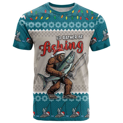 Bigfoot Fishing Christmas T-Shirt Funny Style Graphic Tee