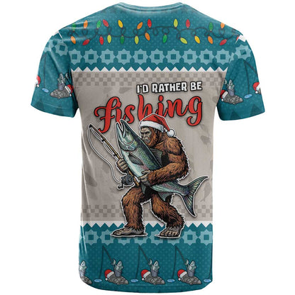 Bigfoot Fishing Christmas T-Shirt Funny Style Graphic Tee
