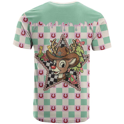 Western Yoke T-Shirt Rudolph Cowboy Christmas Retro Style Graphic Tee
