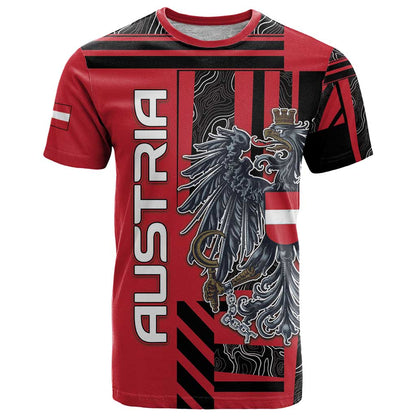 Personalized Austria T-Shirt Black Eagle Badge With Patterns Graphic Tee