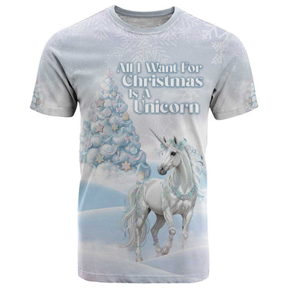 Magical Christmas T-Shirt Unicorn With Cotton Candy Xmas Tree Graphic Tee