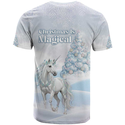 Magical Christmas T-Shirt Unicorn With Cotton Candy Xmas Tree Graphic Tee