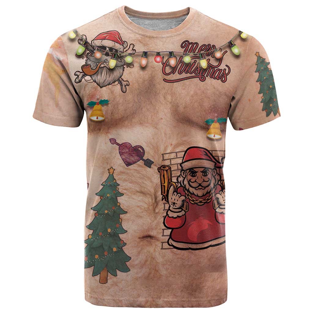 Christmas Costume T-Shirt Funny Hairy Body Xmas Tattoo Graphic Tee
