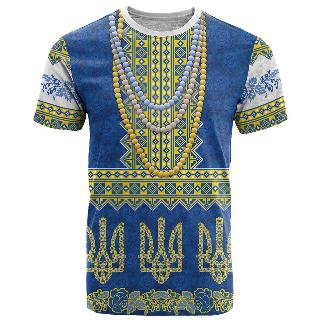 Ukraine Vyshyvanka Motif T-Shirt Ukrainian Coat Of Arms Rose Patterns Graphic Tee