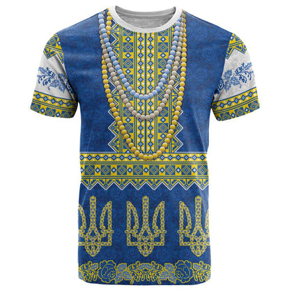 Ukraine Vyshyvanka Motif T-Shirt Ukrainian Coat Of Arms Rose Patterns Graphic Tee