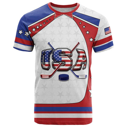Custom USA Ice Hockey T-Shirt Stars And Stripes Graphic Tee