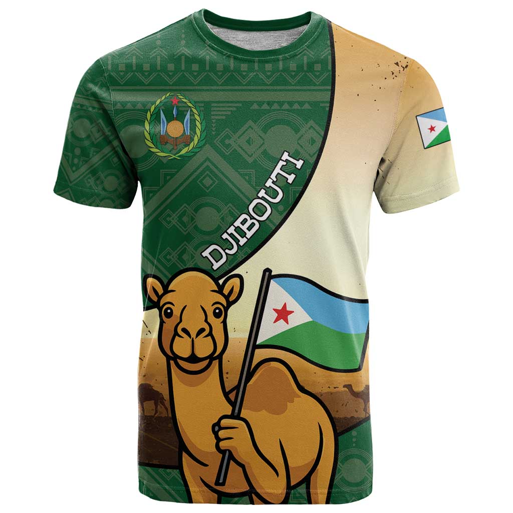 Personalized Djibouti T-Shirt Camel Holding Jabuuti Flag Graphic Tee