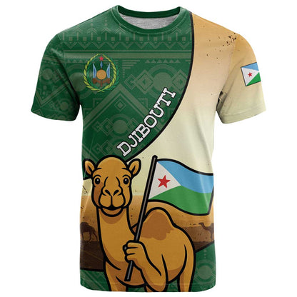 Personalized Djibouti T-Shirt Camel Holding Jabuuti Flag Graphic Tee