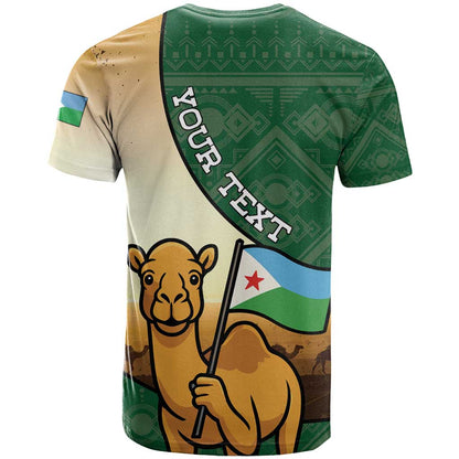 Personalized Djibouti T-Shirt Camel Holding Jabuuti Flag Graphic Tee