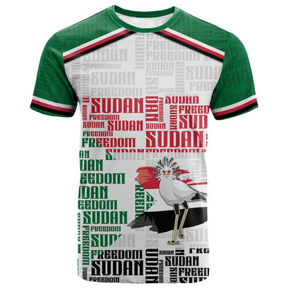 Personalized Sudan T-Shirt Secretary Bird With Typography Patterns Graphic Tee