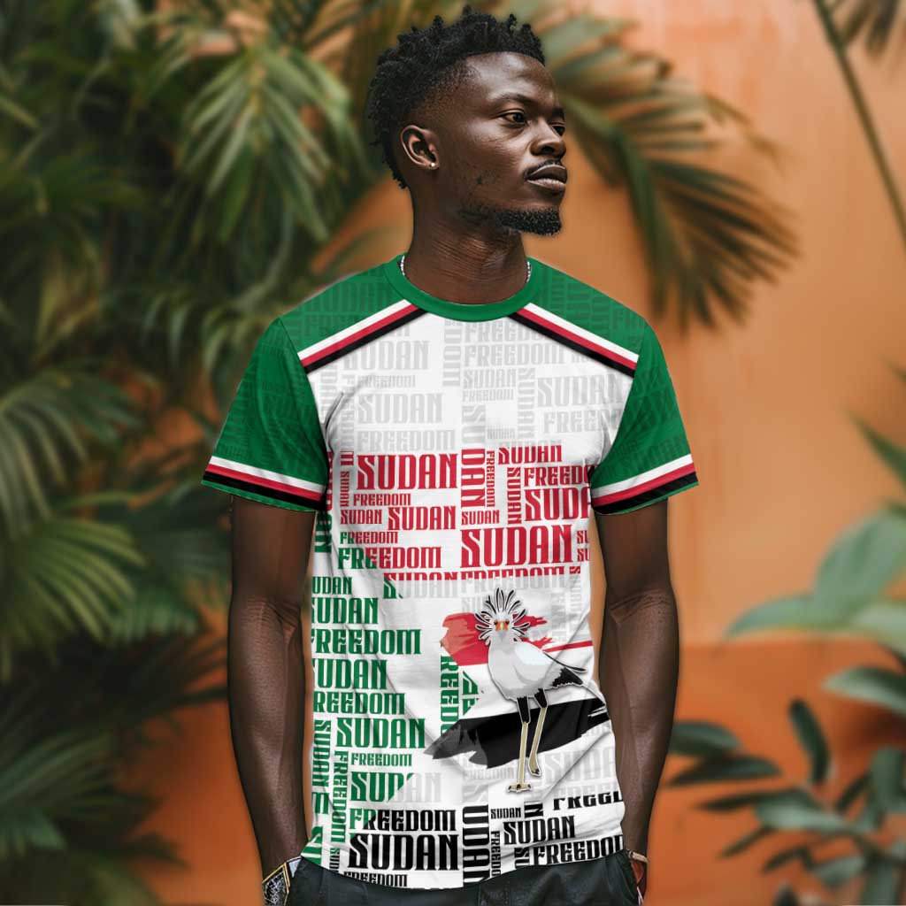 Personalized Sudan T-Shirt Secretary Bird With Typography Patterns Graphic Tee
