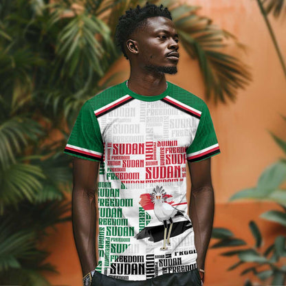 Personalized Sudan T-Shirt Secretary Bird With Typography Patterns Graphic Tee