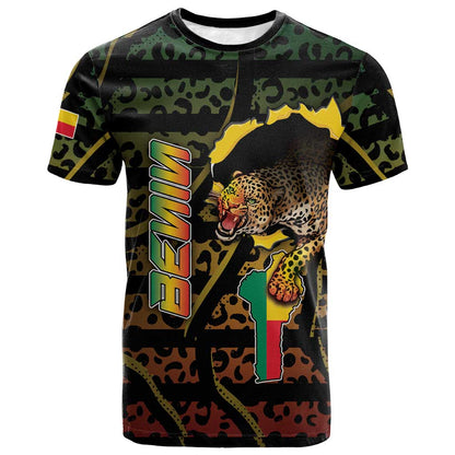 Personalized Benin T-Shirt Powerful African Leopard Graphic Tee