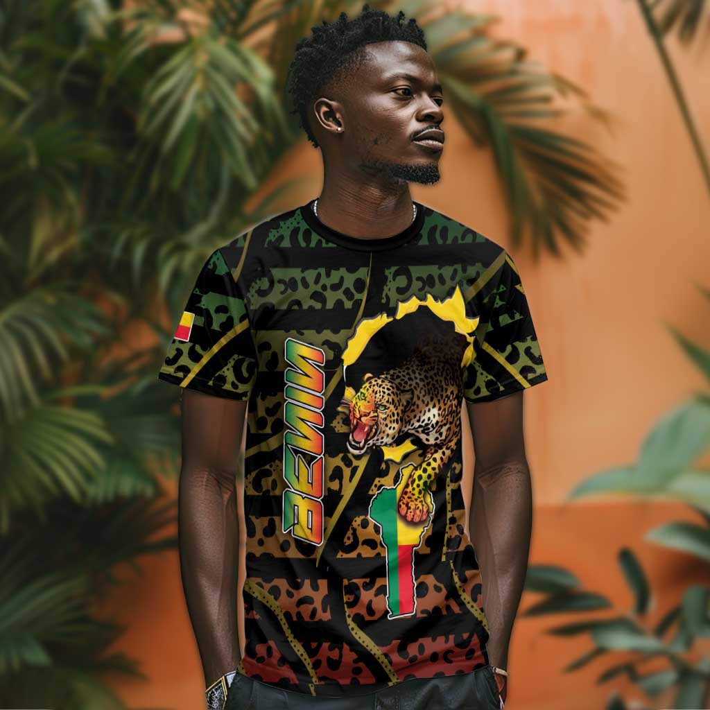 Personalized Benin T-Shirt Powerful African Leopard Graphic Tee