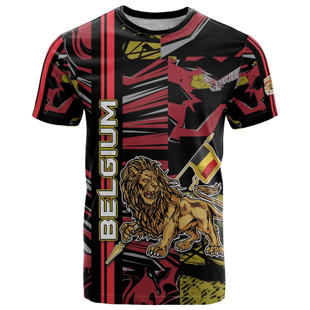 Personalized Belgium T-Shirt Lion Holding Flag Graphic Tee