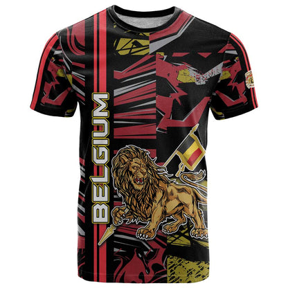 Personalized Belgium T-Shirt Lion Holding Flag Graphic Tee