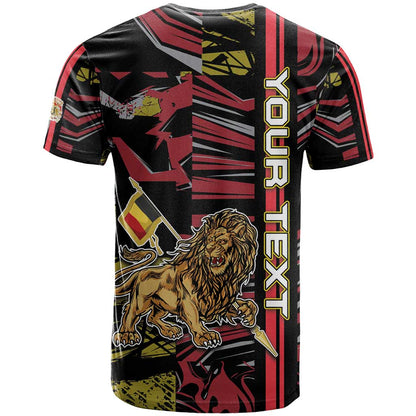 Personalized Belgium T-Shirt Lion Holding Flag Graphic Tee