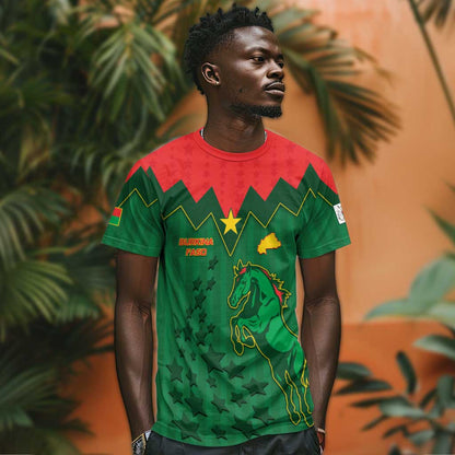 Custom Football Burkina Faso T-Shirt Rising Star And Horse Sport Style Graphic Tee