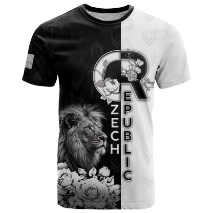 Czech Republic T-Shirt White Lion With Rose Graphic Tee