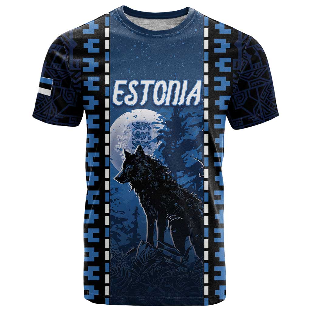 Personalized Estonia T-Shirt Night Wolf With Pattern Graphic Tee
