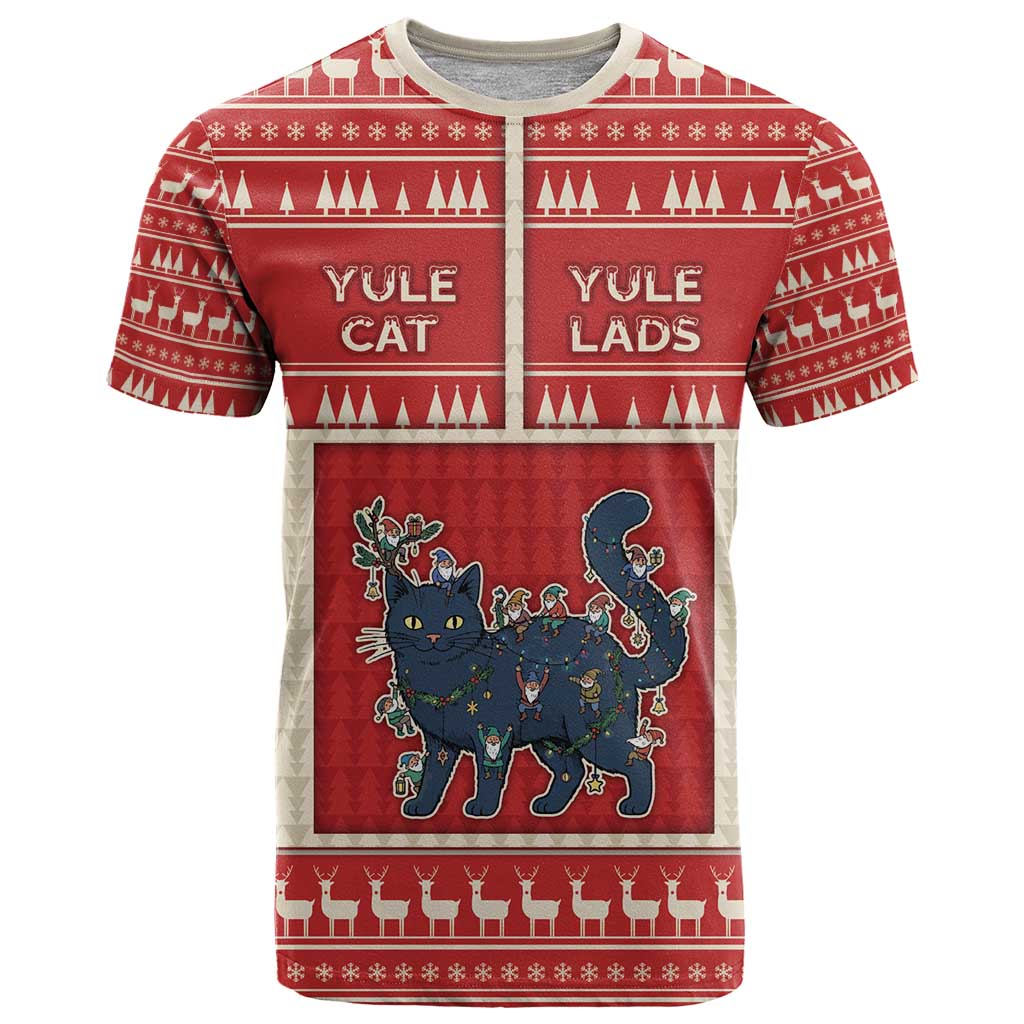 Yule Cat And Yule Lads T-Shirt Cute Retro Style Graphic Tee